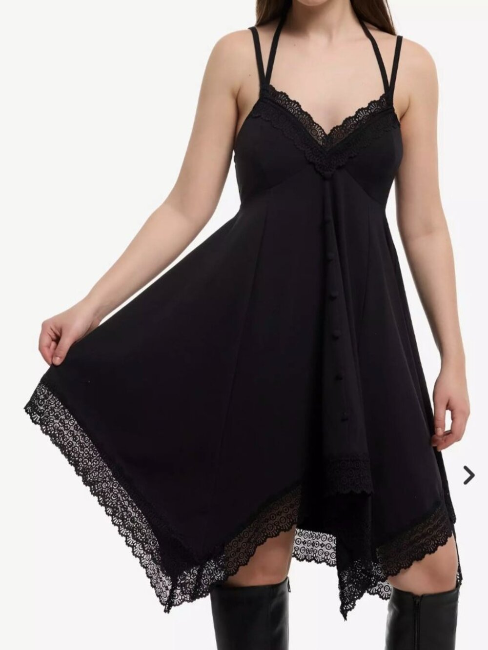 Hot Topic Black Lace Handkerchief Hem Dress Juniors XL NWT